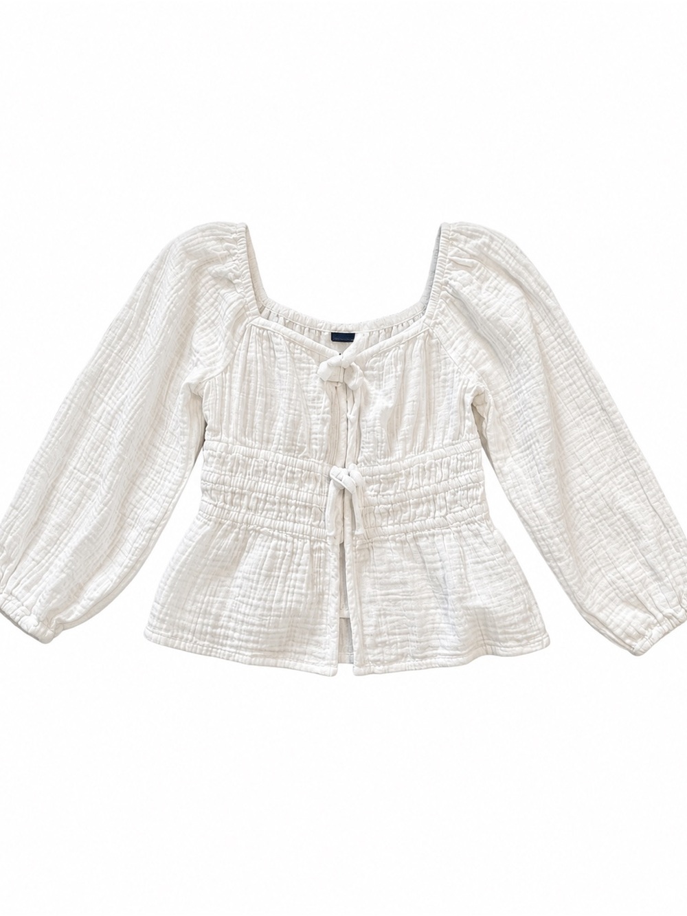 Girls Old Navy White Peasant Tie-Front Blouse